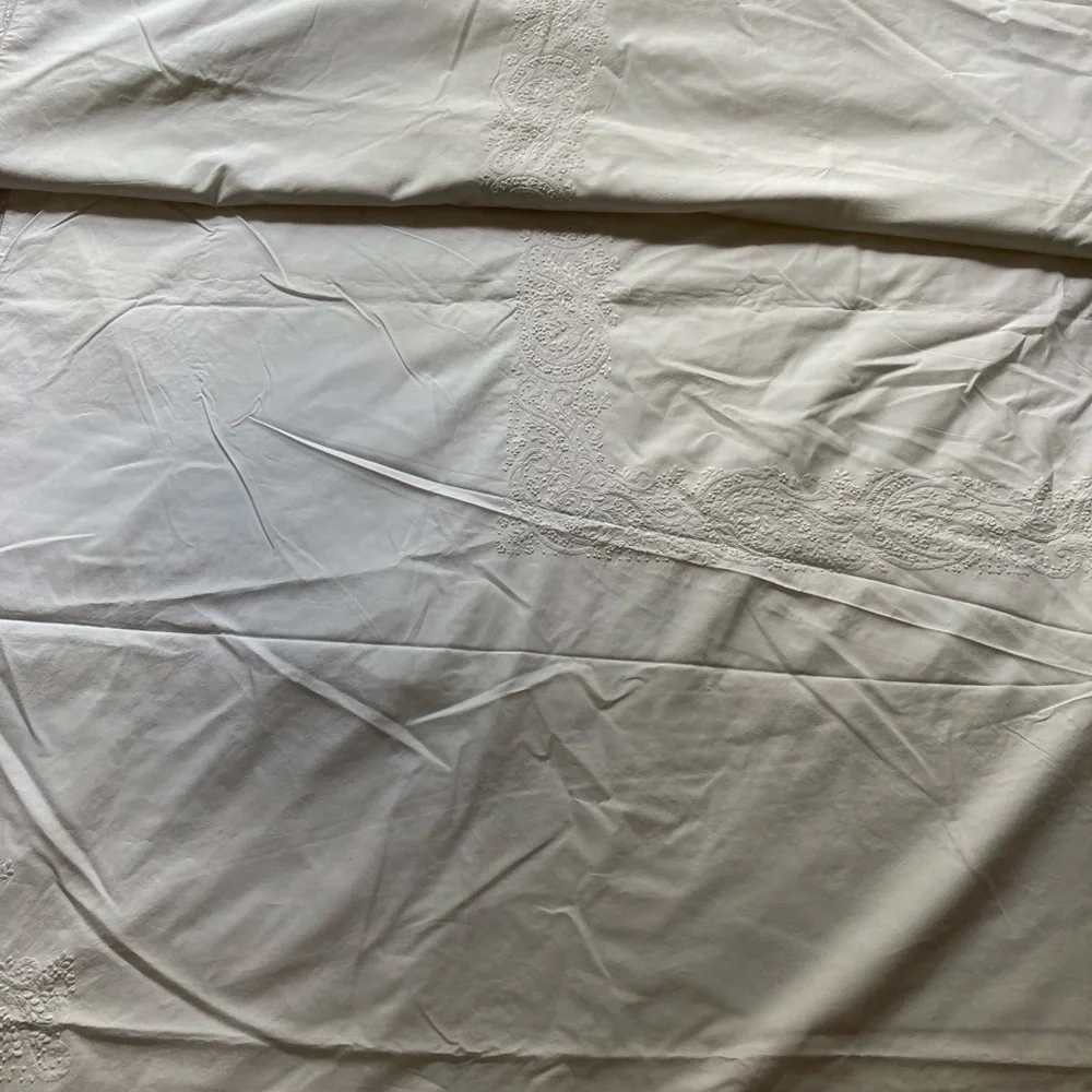 Sferra Bros Italian Egyptian cotton duvet cover hand embroidered floral lace.